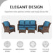 Patio Furniture Set Rattan Outdoor Sectional Conversation Sets 3-Seat Outdoor Couch,2 Single Chair and 2 Ottoman for Lawn, Balcony, Garden, Backyard (Bron-Peacock Blue, Set of 5) - DTYStore
