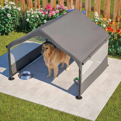 Extra Large Outdoor Dog House Tent with 3-Sided Mesh Windows, Breathable Sun Rain Cover Pet Shelter with Canopy and Ground Stakes for Dogs, Cats, Livestock – 4' x 4' x 3.3', Gray - Image 10