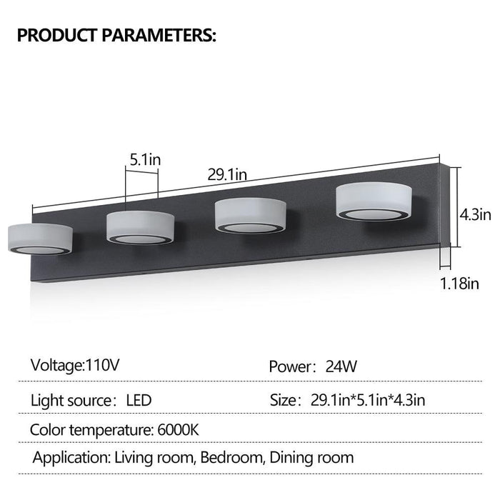 LED Modern Black 4-Light Vanity Lights Fixtures Over Mirror Bath Wall Lighting - DTYStore