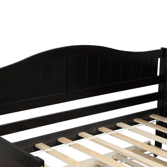 Twin Wooden Daybed with Trundle Bed, Sofa Bed for Bedroom Living Room, Espresso - DTYStore