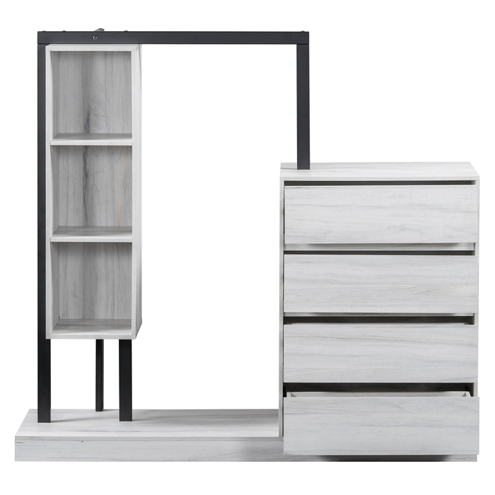 Wardrobe with 4 Drawers and 3 Shelves,White