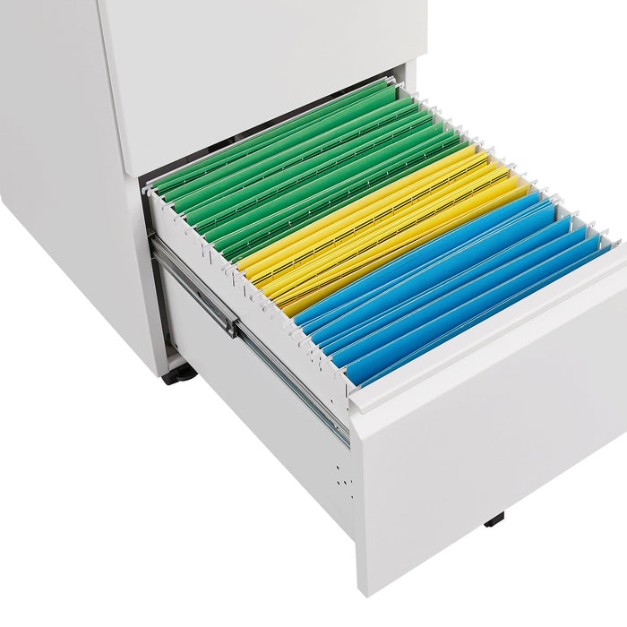 Metal 2 Drawer Mobile File Cabinet with Lock, Under Desk Office Steel Filing Cabinet, 25.6''H Legal/Letter Size Files Storage Cabinet,White - DTYStore