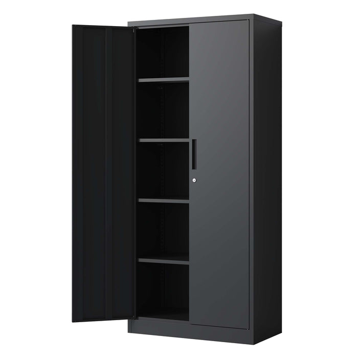 72"H Metal Garage Storage Cabinet, Black Tool Steel Locking Cabinet with Doors and 4 Shelves, Tall Cabinets for Garage Storage Systems Lockable File Cabinet for Home Office, Classroom/Pantry - DTYStore