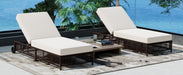Outdoor Lounge Chair Set of 2, Patio Chaise Lounge with 5-Position Backrest, Rattan Outdoor Lounge Chair with Cushion and Wheels for Poolside, Backyard, Garden (Brown+Beige) - DTYStore