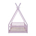 Twin Size Wood House Bed with Fence, Pink - DTYStore