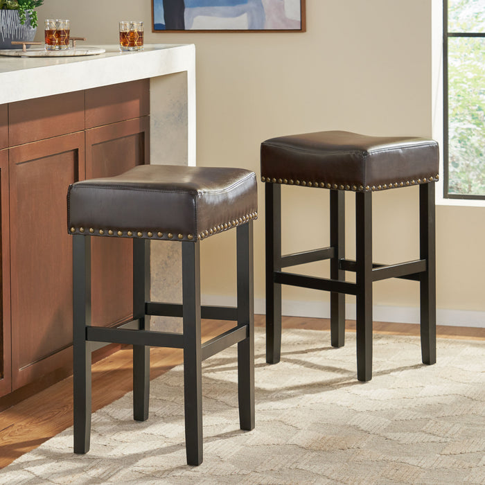 [OLD SKU: 74515.00] 30-inch Backless Brown Leather Counter Stool (Set of 2) - DTYStore