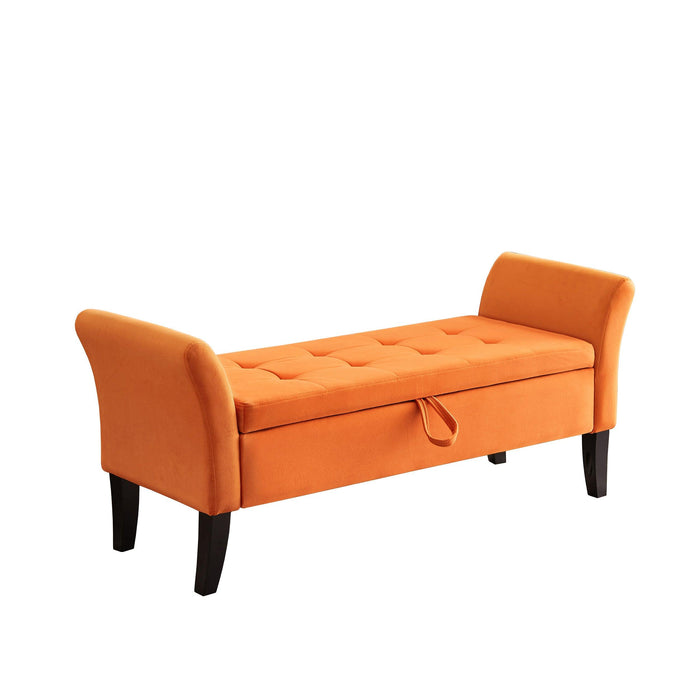 51.5" Bed Bench with Storage Orange Velvet - DTYStore