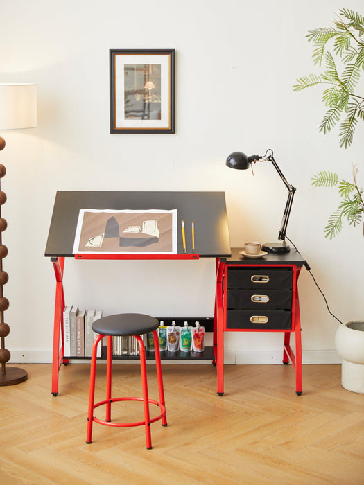 Drafting Table Red With Stool - DTYStore