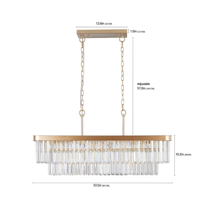 Chandeliers,Rectangular Crystal Chandelier Adjustable,E12 Modern Industrial Crystal Lights,Farmhouse Iron Ceiling Hanging Light for Kitchen Living Room Bedroom/Gold(Bulb Not Included)