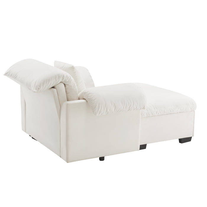 Upholstered Deep Seat Sofa with Fluffy Armrest Pillows and Backrest,Velvet Fabric Single Accent Chair with Ottoman, Both Seat and Ottoman Has Storage Space,Reading Accent Chair Set for Living Room Bed