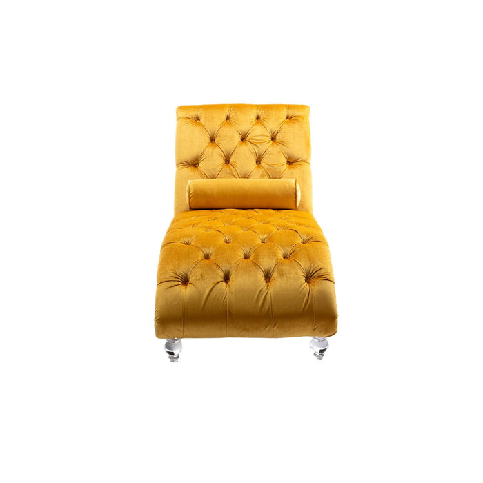 COOMORE Velvet Chaise Lounge Indoor,Button-Tufted Upholstered Chaise Lounge Chair with Pillow for Bedroom Living Room Office (Mustard Velvet) - DTYStore