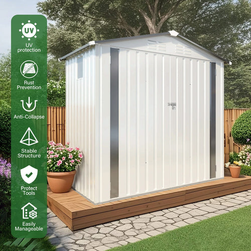 6X3.5FT Garden Tool Shed Metal Storage Shed with Peaked Roof Waterproof Lockable Door White - Image 10