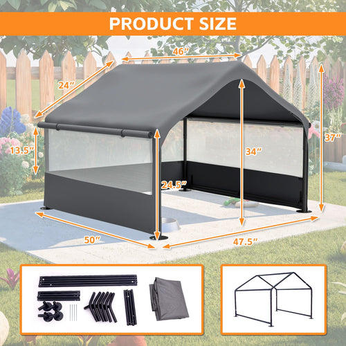 Extra Large Outdoor Dog House Tent with 3-Sided Mesh Windows, Breathable Sun Rain Cover Pet Shelter with Canopy and Ground Stakes for Dogs, Cats, Livestock – 4' x 4' x 3.3', Gray - Image 2