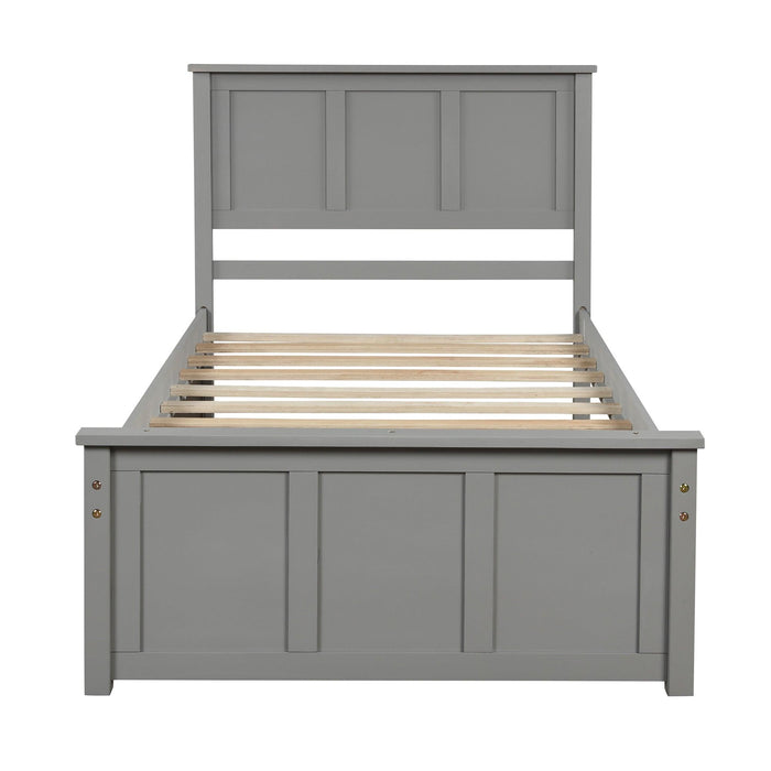 Platform Bed with Twin Size Trundle, Twin Size Frame, Gray - DTYStore