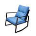 3 Pieces Patio Bistro Set Outdoor Rocking Chair w Blue Cushion for Yard Garden Poolside - DTYStore
