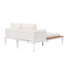 Modern Outdoor Daybed Patio Metal Daybed with Wood Topped Side Spaces for Drinks, 2 in 1 Padded Chaise Lounges for Poolside, Balcony, Deck, Beige - DTYStore