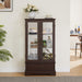 Glass Cabinet Lighted Glass Cabinet Curio Display Cabinet with Adjustable Glass Shelves 2 Doors and 1 drawer Cabinet Bulb Included Cherry - DTYStore