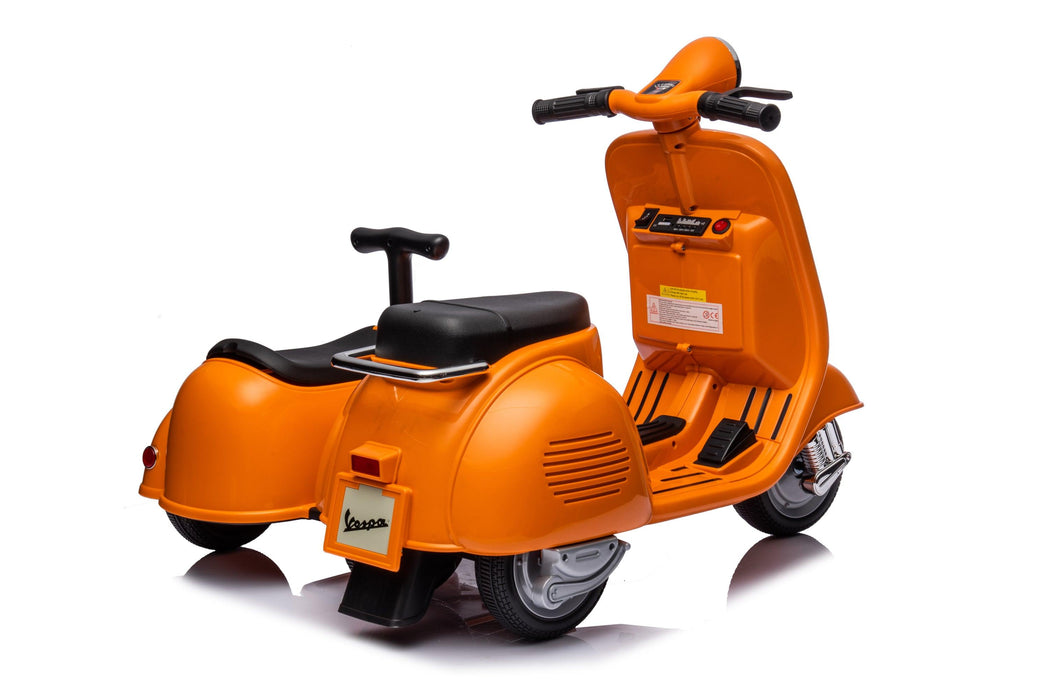 6V LICENSED Vespa Scooter Motorcycle with Side Car for kids, Orange - DTYStore