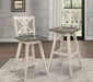 Counter Height Chairs Set of 2, White Gray 360-degree Swivel Chair Solid Rubberwood Kitchen Dining Furniture, X-Back - DTYStore