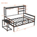 Full size Metal Daybed with Movable Desk, Metal Grid, Shelves and Clothes Hanger, Black - DTYStore