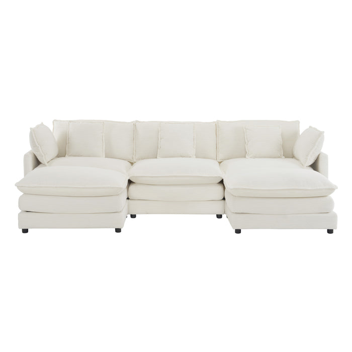 112.6" Modern Sofa Modular Sofa Couch Upholstered Corduroy L-Shape Sectional Sofa with Side Storage Pockets for Living Room, Beige
