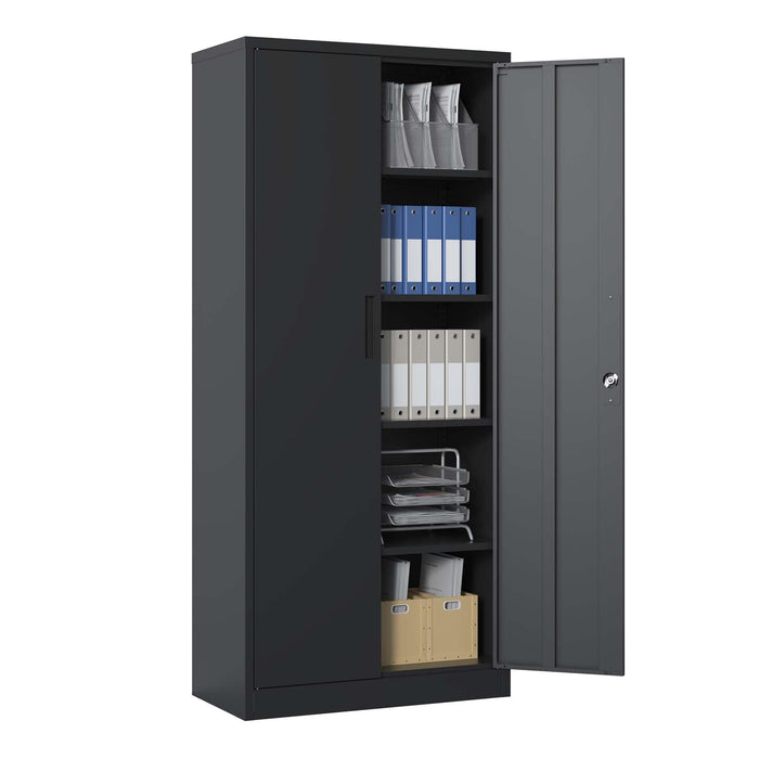 72"H Metal Garage Storage Cabinet, Black Tool Steel Locking Cabinet with Doors and 4 Shelves, Tall Cabinets for Garage Storage Systems Lockable File Cabinet for Home Office, Classroom/Pantry - DTYStore