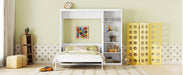 Queen Size Murphy Bed Wall Bed with Shelves,White - DTYStore