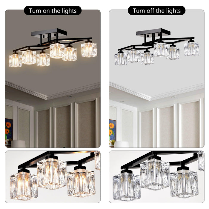 6-Light Crystal Ceiling Light for Dining Room, Modern Ceiling Lamp with Light Fixture For Farmhouse Entryway Living Room (6*G9 Bulbs Included) - DTYStore