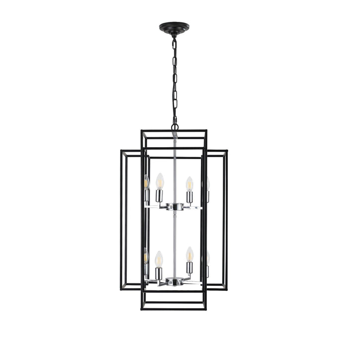8-Lights Lantern Tiered Pendant Light Fixtures, Industrial Farmhouse Hanging Chandelier for Entryway, Foyer, Living Room, Kitchen Island, Staircase(Black & Silver)