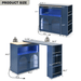 Rolling Kitchen Island With Extended Table, Kitchen Island on Wheels with LED Lights,Power Outlets and 2 Fluted Glass Doors, Kitchen Island with a Storage Compartment and Side 3 Open Shelves, Navy - DTYStore