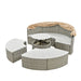 Patio Furniture Round Outdoor Sectional Sofa Set Rattan Daybed Two-Tone Weave Sunbed with Retractable Canopy, Separate Seating and Removable Cushion, Light Coffee - DTYStore