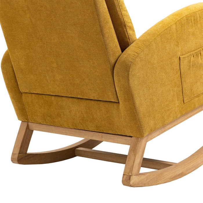 Rocking Chair, Modern Glider Chair, Recliner Armchair with Wood Legs and Side Pocket, Nursery Rocking Accent Chair with High Back for Living Room Bedroom (Mustard Yellow linen) - DTYStore