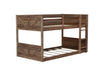 Twin over Twin Floor Bunk Bed with Panelled Headboard and Footboard, Solid Rubber Wood Foundation with Safety Guardrails, Built-in ladder,Antique Oak - DTYStore