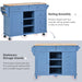 Kitchen cart with Rubber wood desktop rolling mobile kitchen island with storage and 5 draws 53 Inch length (Blue) - DTYStore