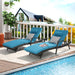 Outdoor Wicker Long Reclining Chair Set of 2 with Cushions, Wicker Reclining Lounge Chair Lawn Sunbathing Chairs Recliner up to 150° Beach Poolside Garden - DTYStore