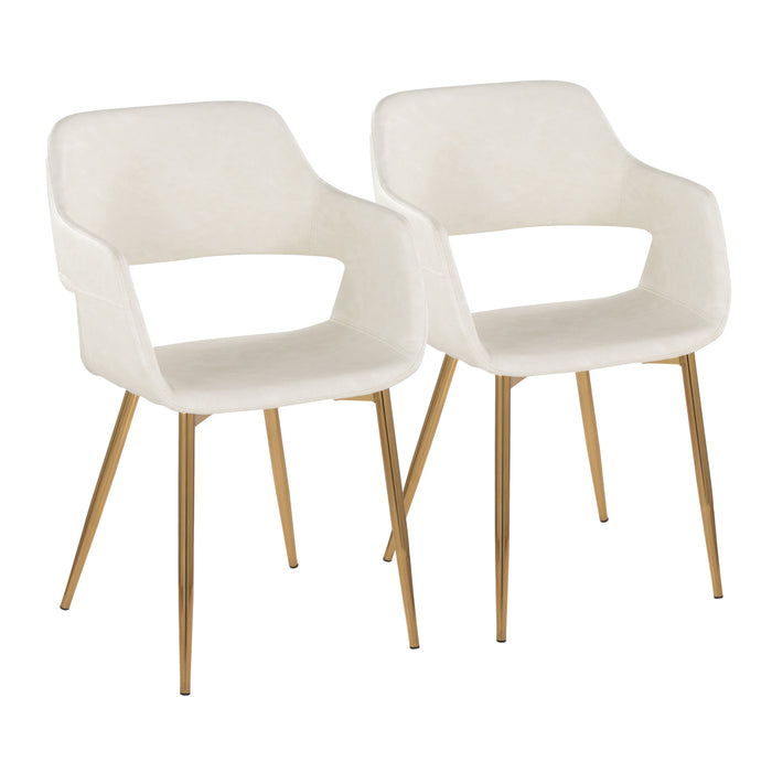 Margarite Contemporary Dining/Accent Chair in Gold Metal and Cream Faux Leather by LumiSource - Set of 2 - DTYStore