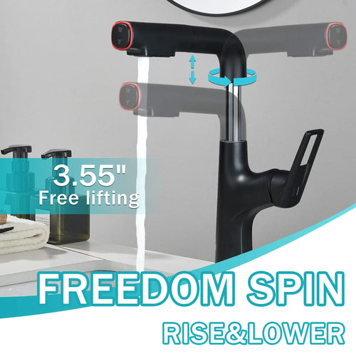 Matte Black Pull-Down Vessel Faucet with Lift Spout & Dual Spray Modes, Metal, Single Hole - Image 5