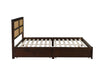 King Size Bed with Rattan Headboard, Two Storage Drawers, Rubber Wood Bed with Enhanced Support Salts and Feet,Espresso - DTYStore