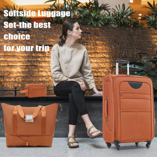 Softside Luggage Expandable 3 Piece Set Suitcase with Duffel Bag Upright Spinner Softshell Lightweight Luggage Travel Set - Image 29