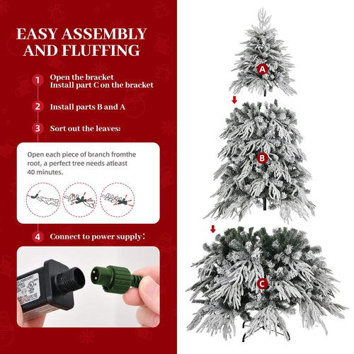 7ft Slim Flocked Christmas Tree Pre-lit w/ 767 Premium PE&PVC Tips, 250Warm White LED Lights, Skinny Noble Artificial Christmas Tree Easy Assembly for Home, Corner, Narrow Place - Image 5