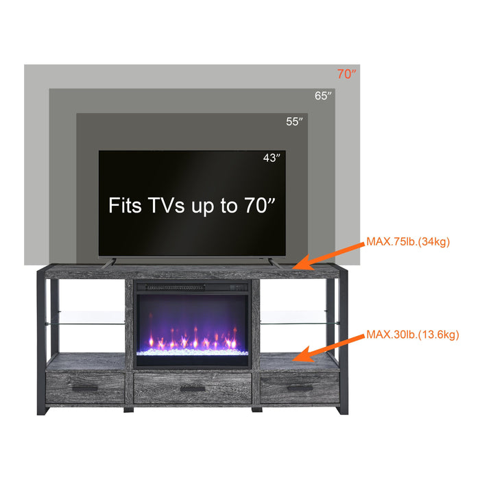 60 Inch Electric Fireplace Media TV Stand With Sync Colorful LED Lights-Dark rustic oak color - DTYStore