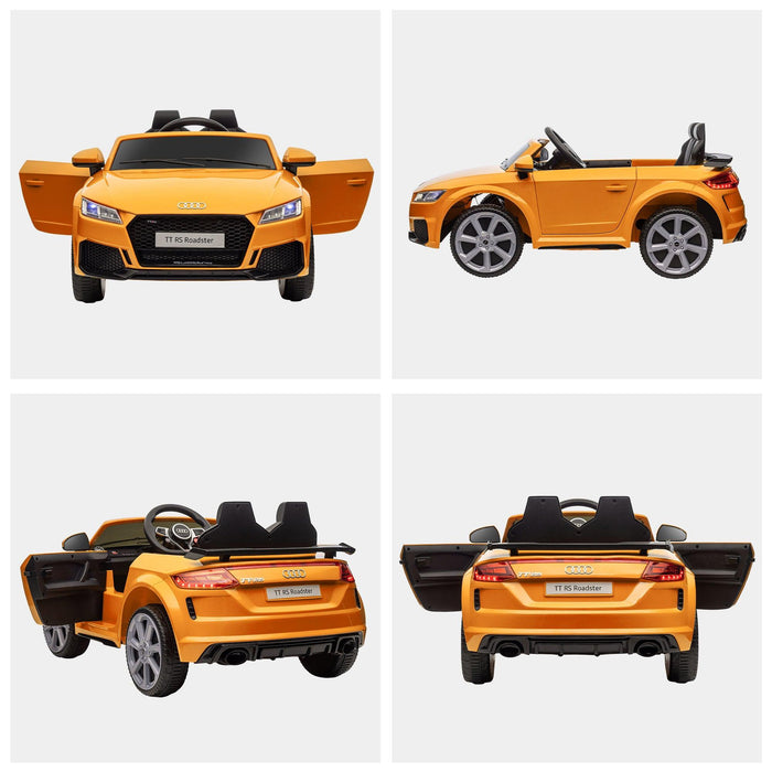 6V Kids Electric Ride On Car, Licensed Audi TT RS with Suspension System and Remote Control, Horn, 5 Songs, Lights, MP3 Player - Yellow - DTYStore