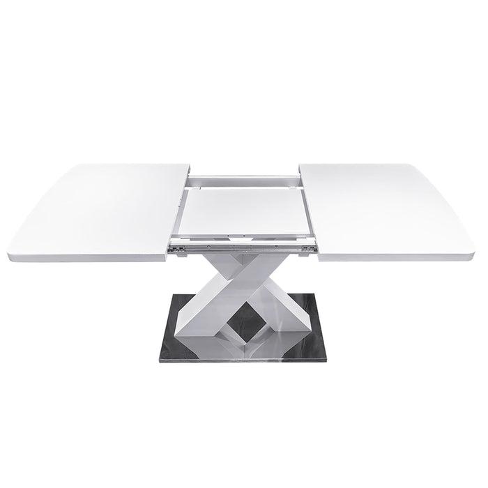 Modern Square Dining Table, Stretchable, White Table Top+MDF X-Shape Table Leg with Metal Base - DTYStore