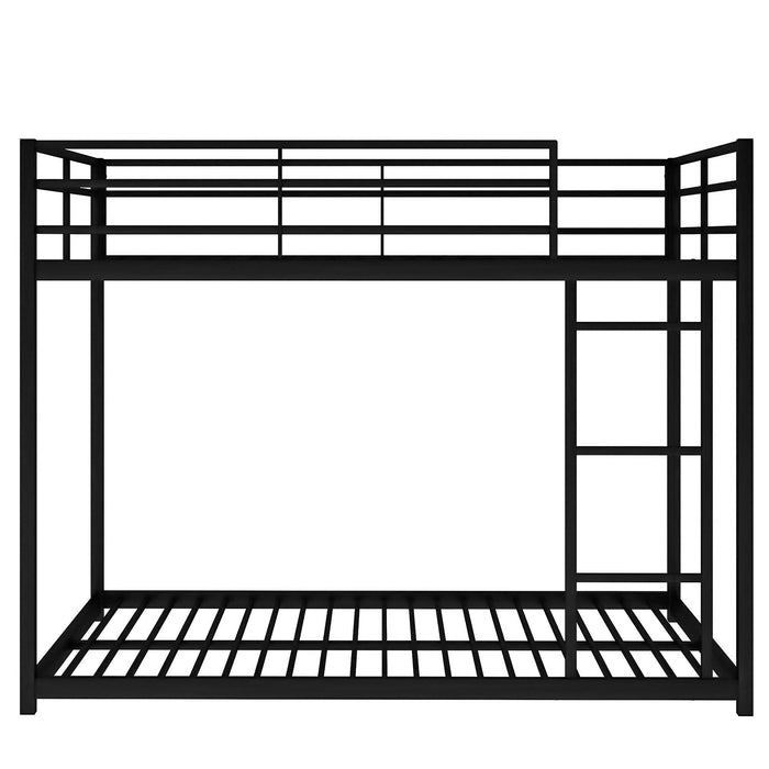 Full over Full Metal Bunk Bed, Low Bunk Bed with Ladder, Black - DTYStore