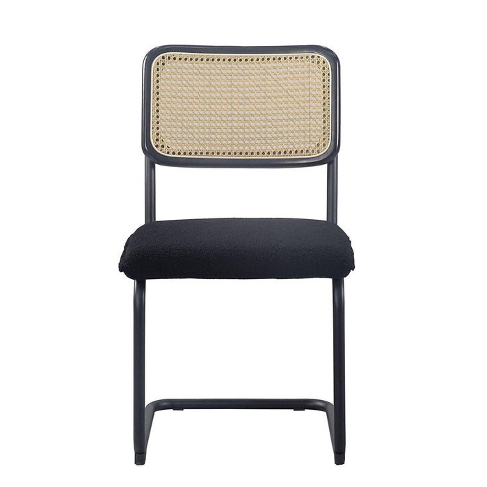 Set of 2, Teddy Velvet Dining Chair with High-Density Sponge, Rattan Chair for Dining room, Living room, Bedroom, Black - DTYStore