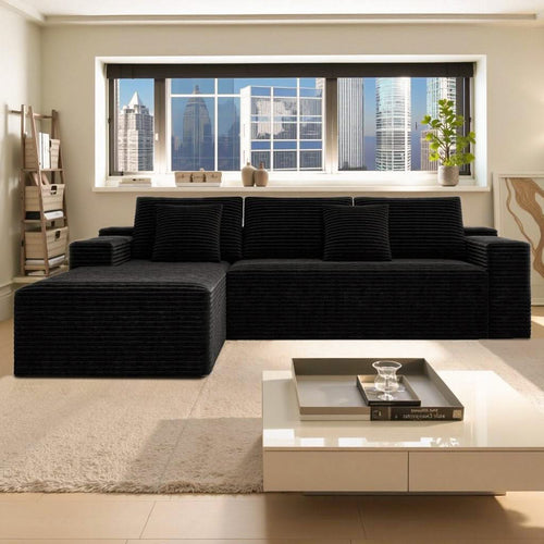 104.3' Cloud Sectional Couch with L-Shape Chaise,Modern Modular Sofa with Deep Seat, Upholstered Couches for Living Room Bedroom,No Assembly Required, Black(Plush Corduroy Fabric) - Image 6