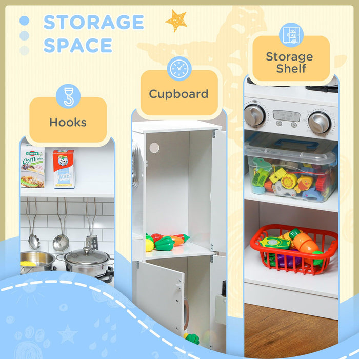 Play Kitchen, Kids Kitchen Playset Pretend Play Toy Kitchen with Play Phone, Chalkboard, Towel Rack, Ice Maker, 5 Accessories, Storage Space, Microwave & Sink, Gift for 3-8 Years, White - DTYStore
