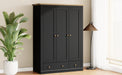 Modern Wood 3 Doors Armoire Wardrobe Closet with 2 Drawers,70.1' Tall Wooden Wardrobe Cabinet with Hanging Rail and Shelve for Bedroom, Natural +Black - DTYStore