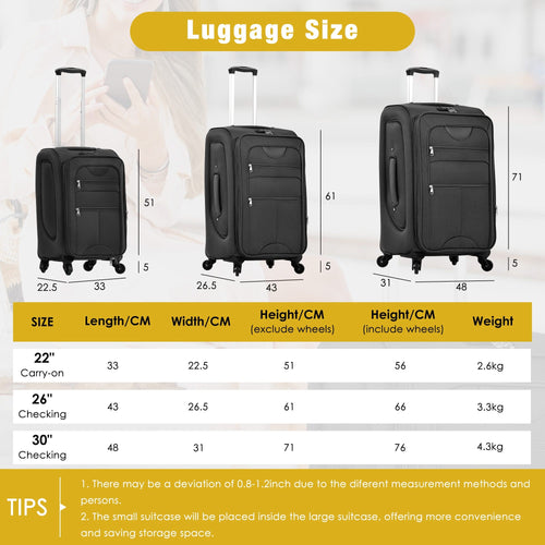 Softside Luggage Expandable 3 Piece Set Suitcase with Duffel Bag Upright Spinner Softshell Lightweight Luggage Travel Set - Image 13