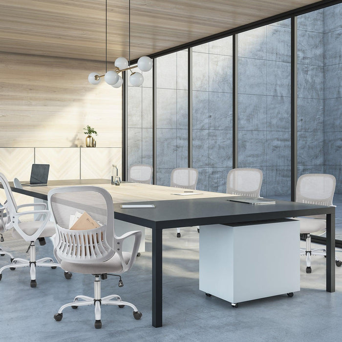 Ergonomic Office Chair Home Desk Mesh Chair with Fixed Armrest Executive Computer Chair with Soft Foam Seat Cushion - DTYStore
